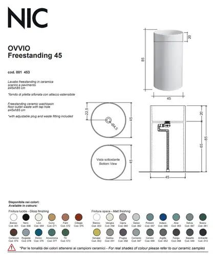 Умивальник окремо стоячий Nic Design Ovvio 45х85 см без переливу, зі зливом в підлогу, Polvere матовий (001453057) Умивальник окремо стоячий Nic Design Ovvio 45х85 см без переливу, зі зливом в підлогу, Polvere матовий (001453057)