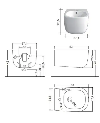 Nic-Design Біде підвісне Nic Design Ovvio 37,4х53х28,5 см, білий матовий (004434003) Nic-Design Біде підвісне Nic Design Ovvio 37,4х53х28,5 см, білий матовий (004434003)