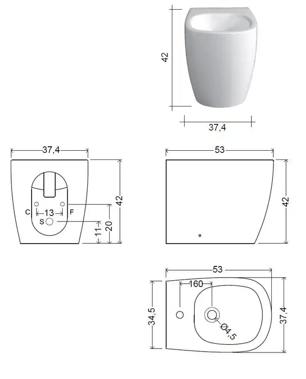 Nic-Design Біде для підлоги Nic Design Ovvio 37,4х53х42 см, білий матовий (004432003)