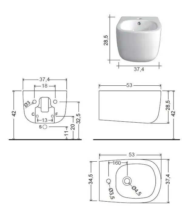 Nic-Design Біде підвісне Nic Design Ovvio 37,4х53х28,5 см, Fard глянець (004434072)