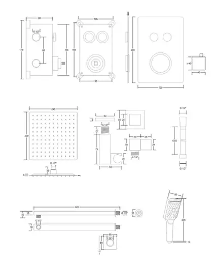 Душовий гарнітур прихованого монтажу Corsan CMZ069TCH CHROM + BOX хром з термостатом (647014)