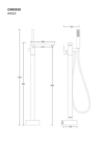 Смеситель для ванны Corsan ANGO BLACK MATT черный напольный (CMB3020BL) Смеситель для ванны Corsan ANGO BLACK MATT черный напольный (CMB3020BL)