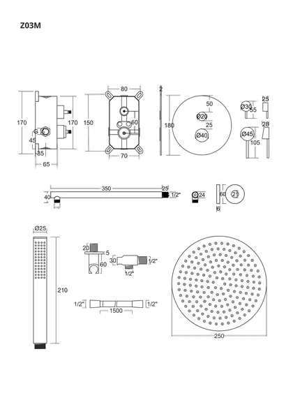 Душевая система CORSAN LUGO CHROMЕ + BOX  скрытого монтажа (Z03MCH)