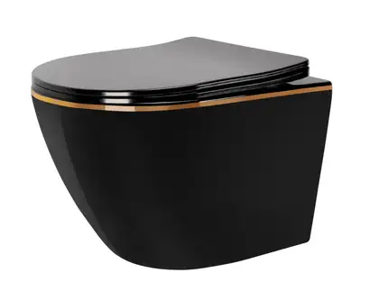 Подвесной унитаз REA CARLO BLACK MINI FLAT GOLD EDGE черный (REA-C8800)
