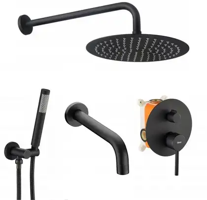 Душевая система REA LUNGO BLACK с изливом + BOX скрытого монтажа (REA-P4112)
