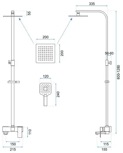 Rea FORT BLACK MAT Душевой гарнитур, черный (REA-P9861)