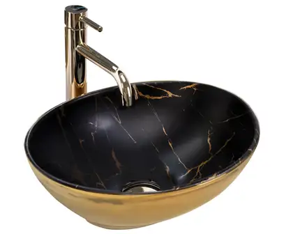 Умивальник (раковина)  REA SOFIA GOLD MARBLE BLACK накладний (REA-U8012)