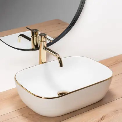 Умывальник (раковина) REA BELINDA WHITE GOLD EDGE накладной (REA-U8736) Умывальник (раковина) REA BELINDA WHITE GOLD EDGE накладной (REA-U8736)