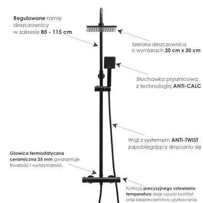 Душевой гарнитур Yoka FLOVA 20 BLACK черный с термостатом (BP.FLOVA THERM 20 BLK)