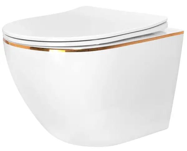 Подвесной унитаз REA CARLO WHITE MINI FLAT GOLD EDGE белый (REA-C1222)