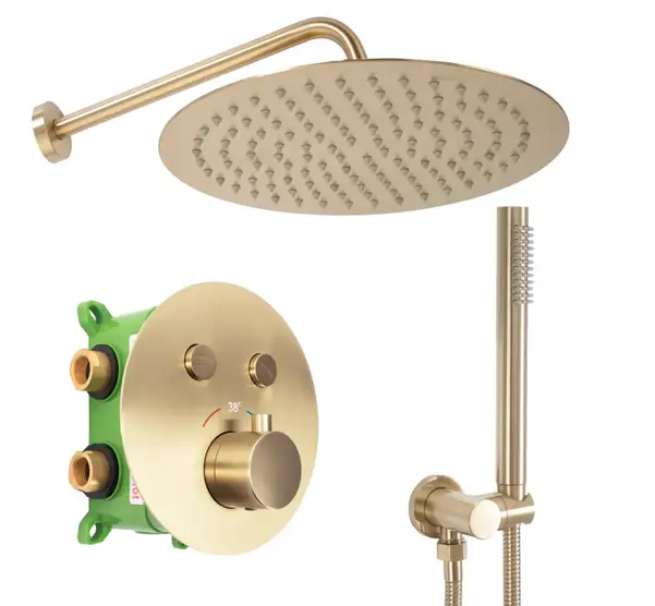 Душевая система с термостатом REA MILER BRUSHED GOLD + BOX скрытого монтажа (REA-P6716)
