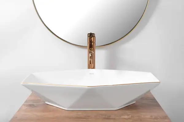 Rea Vegas Rose Gold Edge Умивальник, білий/рожеве золото (REA-U5605) Rea Vegas Rose Gold Edge Умивальник, білий/рожеве золото (REA-U5605)