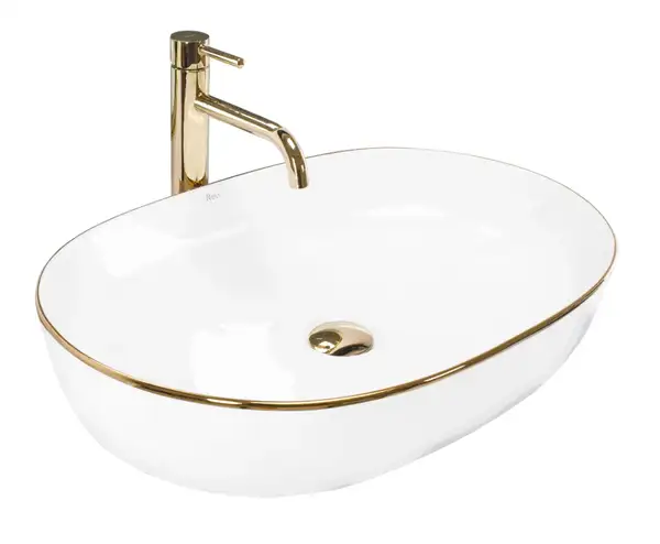 Умывальник (раковина) REA CLEO 61 WHITE GOLD EDGE накладний білий (REA-U6211)