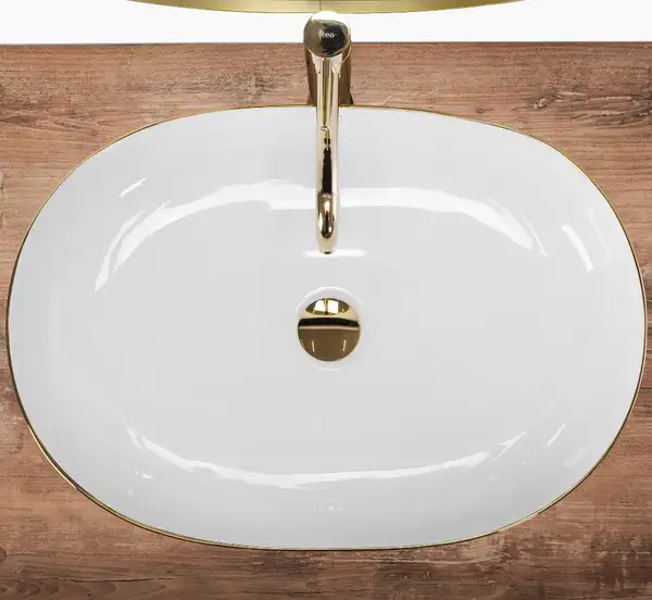 Умывальник (раковина) REA CLEO 61 WHITE GOLD EDGE накладний білий (REA-U6211)