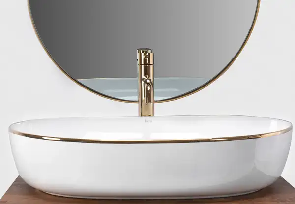 Умывальник (раковина) REA CLEO 61 WHITE GOLD EDGE накладний білий (REA-U6211)