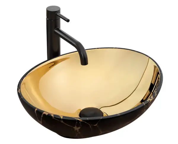 Умивальник (раковина)  REA SOFIA IN MARBLE MAT BLACK GOLD накладний (REA-U8011)
