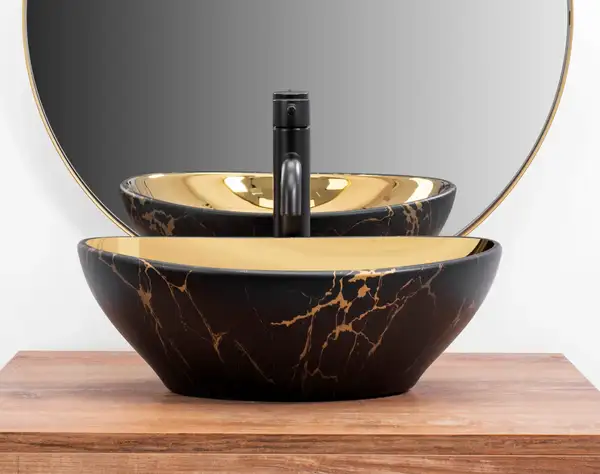 Умивальник (раковина)  REA SOFIA IN MARBLE MAT BLACK GOLD накладний (REA-U8011)