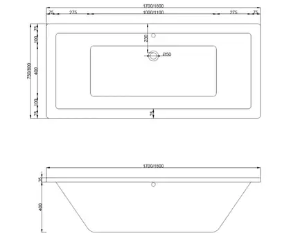 Ванна встраиваемая MEXEN CUBE WHITE 170x75 акриловая (MEX-55051707500) Ванна встраиваемая MEXEN CUBE WHITE 170x75 акриловая (MEX-55051707500)
