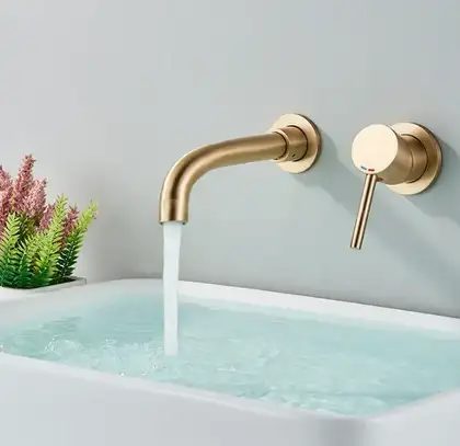 Смеситель для раковины (умывальника) REA LUNGO LONG BRUSHED GOLD + BOX скрытого монтажа (REA-B4109)