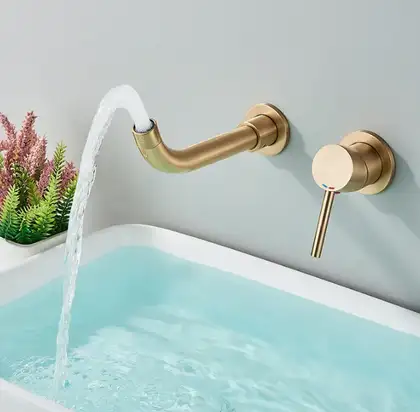 Смеситель для раковины (умывальника) REA LUNGO LONG BRUSHED GOLD + BOX скрытого монтажа (REA-B4109)