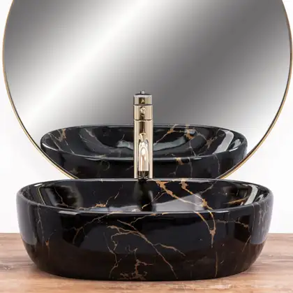 Умивальник (раковина) REA AMELIA BLACK MARBLE SHINY накладний чорний (REA-U8000) Умивальник (раковина) REA AMELIA BLACK MARBLE SHINY накладний чорний (REA-U8000)