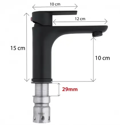 Змішувач для раковини (умивальника) Yoka HUMA 24 BLACK чорний низький (BU.HUMA-24-BLK)