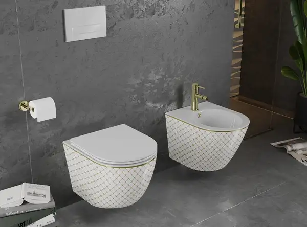 Подвесное биде MEXEN LENA WHITE DIAMOND GOLD (MEX-35224809)