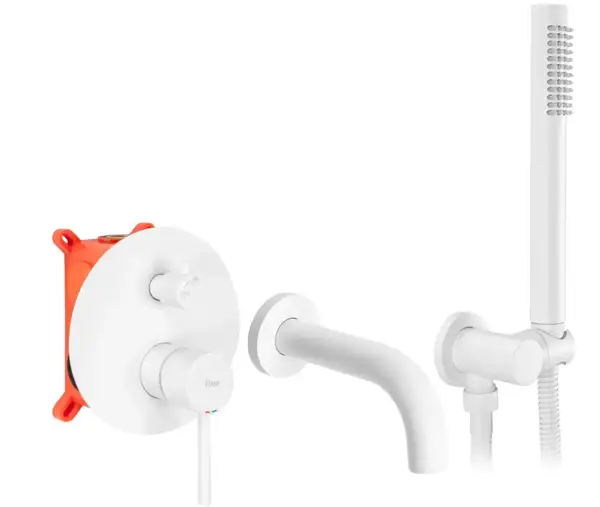Смеситель для ванны и душа REA LUNGO WHITE MATT + BOX скрытого монтажа (REA-B6440)