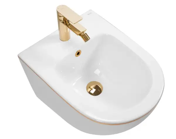 Подвесное биде REA CARLO MINI WHITE GOLD EDGE белое (REA-C6990)