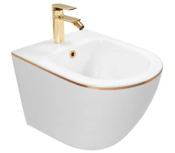 Подвесное биде REA CARLO MINI WHITE GOLD EDGE белое (REA-C6990)