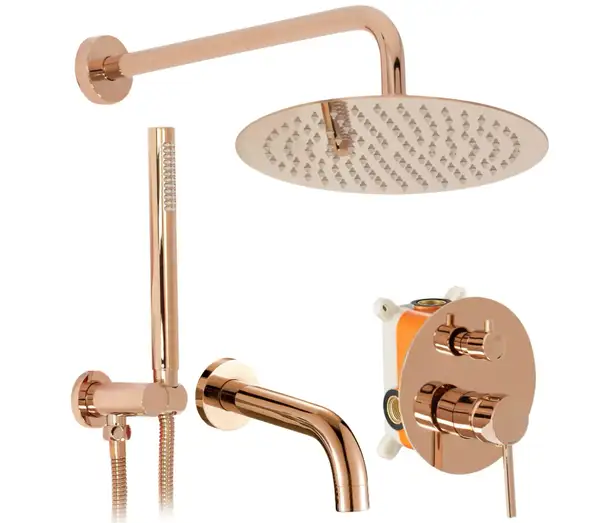 Душевая система с изливом REA LUNGO ROSE GOLD + BOX скрытого монтажа (REA-P6610) Душевая система с изливом REA LUNGO ROSE GOLD + BOX скрытого монтажа (REA-P6610)