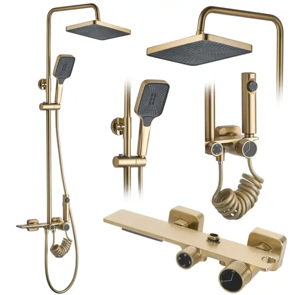 Душевой гарнитур REA HELIX BRUSHED GOLD с изливом (REA-P6621) Душевой гарнитур REA HELIX BRUSHED GOLD с изливом (REA-P6621)