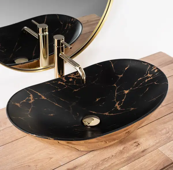 Умывальник (раковина) REA ROYAL IN BLACK MARBLE GOLD накладной (REA-U8008)