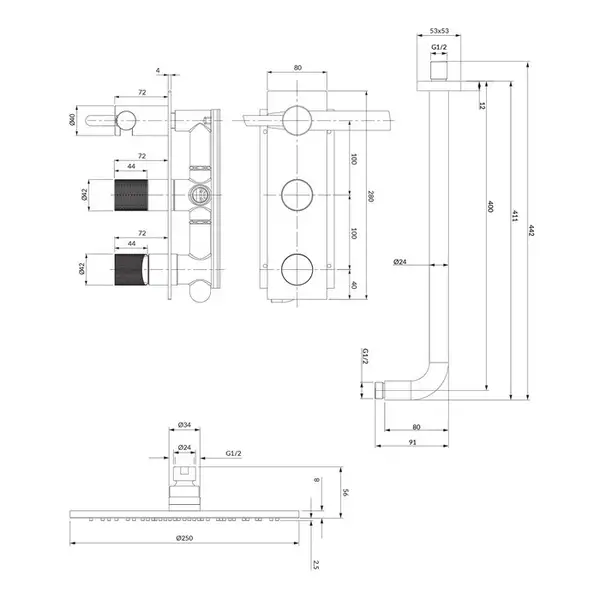 Omnires Contour Душова система, прихований монтаж, золото (SYSCT10GLB) Omnires Contour Душова система, прихований монтаж, золото (SYSCT10GLB)