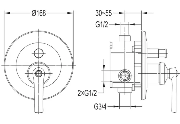 смеситель для душа скрытого монтажа Omnires Armance antique copper (AM5235ORB)