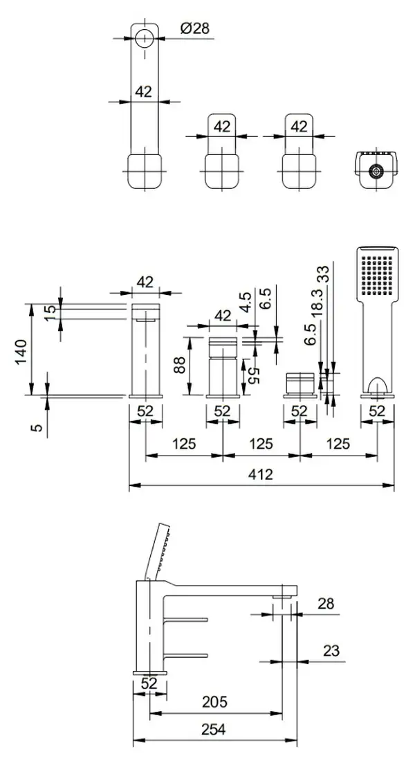 змішувач для ванни Omnires Slide на 4 отвори graphite (SL7732GR) змішувач для ванни Omnires Slide на 4 отвори graphite (SL7732GR)
