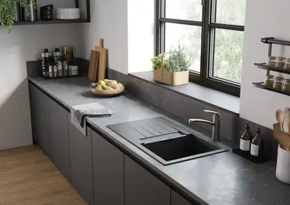 Мийка для кухні Hansgrohe S52 S520-F345, чорний сірий камінь 43356290 Мийка для кухні Hansgrohe S52 S520-F345, чорний сірий камінь 43356290