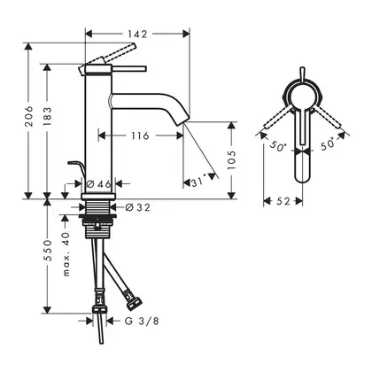 Hansgrohe Tecturis S Смеситель для раковины, черный матовый (73310670) Hansgrohe Tecturis S Смеситель для раковины, черный матовый (73310670)