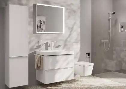 Змішувач для раковини 210 Fine CoolStart EcoSmart+ Hansgrohe Tecturis E (колір - білий матовий), з поворотним виливом та донним клапаном Push-Open 73060700