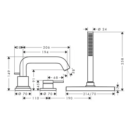 Hansgrohe Tecturis S Змішувач на борт ванни, чорний матовий (73447670) Hansgrohe Tecturis S Змішувач на борт ванни, чорний матовий (73447670)