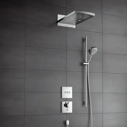 Верхний душ с подсветкой Hansgrohe Raindance 548х280 мм (белый/хром) 28410400 Верхний душ с подсветкой Hansgrohe Raindance 548х280 мм (белый/хром) 28410400