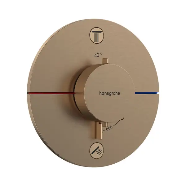 Термостат на 2 потребителя со встроенной защитной комбинацией EN 1717 Hansgrohe ShowerSelect Comfort S (цвет - шлифованная бронза) 15556140