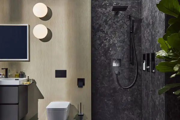 Термостат на 2 потребителя со встроенной защитной комбинацией EN 1717 Hansgrohe ShowerSelect Comfort E (цвет - чёрный матовый) 15578670