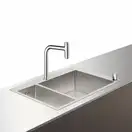 Кухонна мийка Hansgrohe C71-F655-09 Сombi 755x500 на 2 чаші 180/450 із змішувачем 2Jet Sbox, Chrome (43206000)