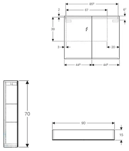 Зеркальный шкаф Geberit Option с подсветкой 90 х h70 х 15 см (500.583.00.1)