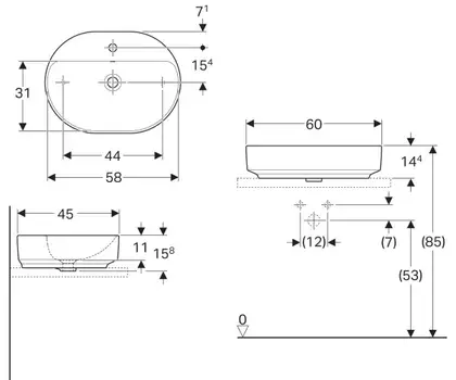 Geberit VariForm Раковина накладная, 60х45 см, с отверстием, белая (500.777.01.2) Geberit VariForm Раковина накладная, 60х45 см, с отверстием, белая (500.777.01.2)