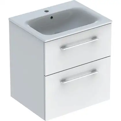 Geberit SELNOVA Square комплект: умывальник встроенный Slim Rim, с тумбой 58,8*50,2см, с 2мя ящиками, цвет белый глянец (501.236.00.1)