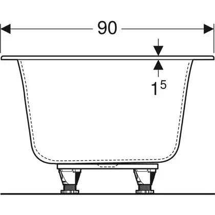 Ванна акриловая 190 х 90 х h46,5 см Geberit Soana, slim rim, Duo в комплекте с ножками 554.005.01.1