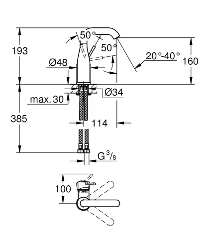 Смеситель для раковины Grohe Essence M-Size (цвет - хром), с донным клапаном цепочка (23480001)