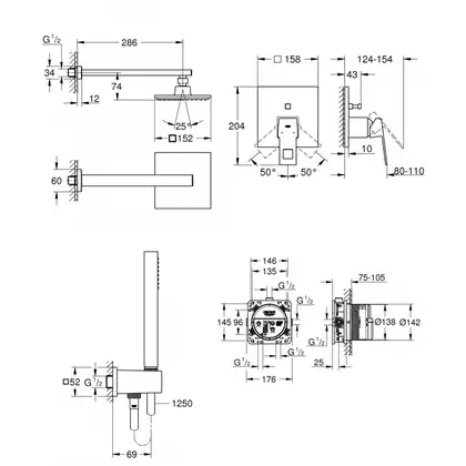 Душова система прихованого монтажу Grohe Eurocube, хром (UA2406200A)